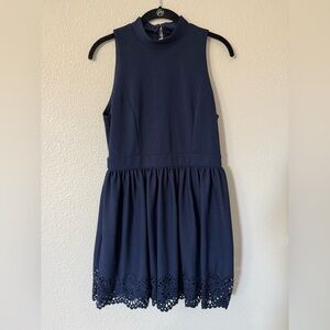 Emerald Sundae Navy Fit & Flare Dress Juniors 11 Mock Neck Eyelet Hem